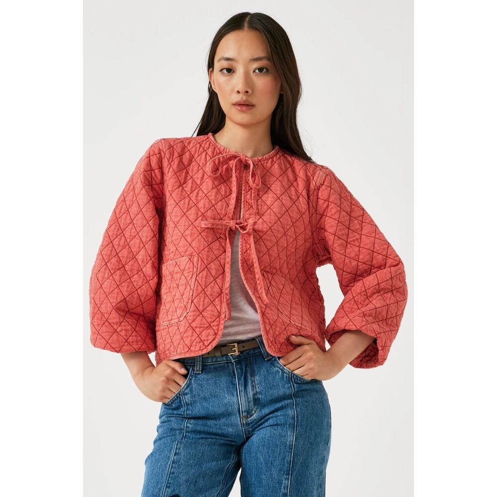 Seventy + Mochi womens Mineral Red Aria Quilted Heart Applique Jacket size XS